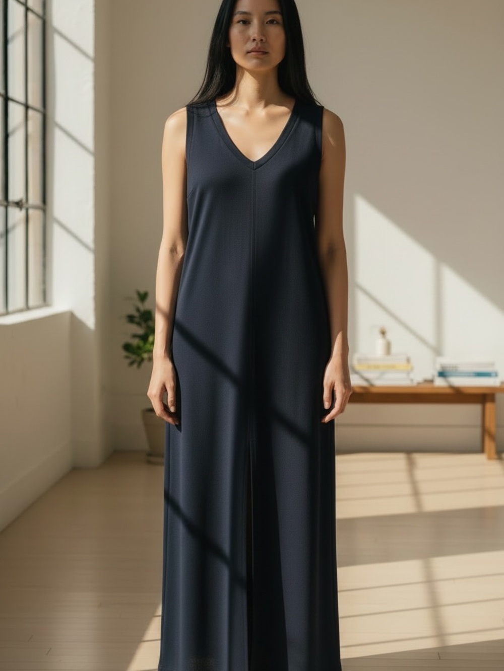 Sleeveless V-Neck Maxi Dress in Navy